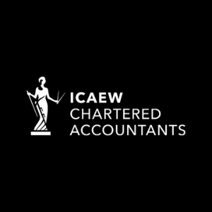 ICAEW (Institute of Chartered Accountants in England and Wales) logo, presented in a stark black and white color scheme.